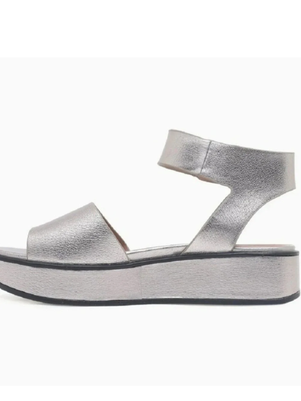 Naturalizer Metallic Silver Platform Sandals with Ankle Strap New In Box
